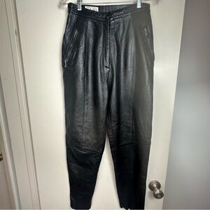 Cedars Black 100%Leather Vintage HighRise Zipper Pocket/Bottoms Pants 26? *Flaw*